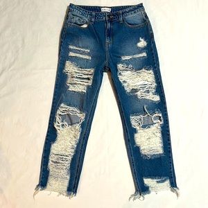 Front / Back Distressed Straight Leg High Waist Denim Jeans Size 7